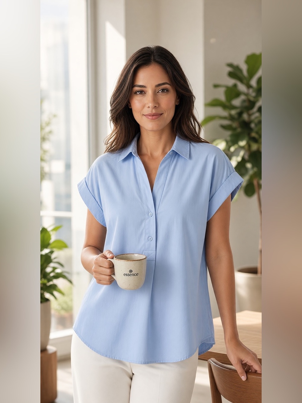 J.Crew Blue Cuffed Short Sleeve Popover Shirt Top Size 00